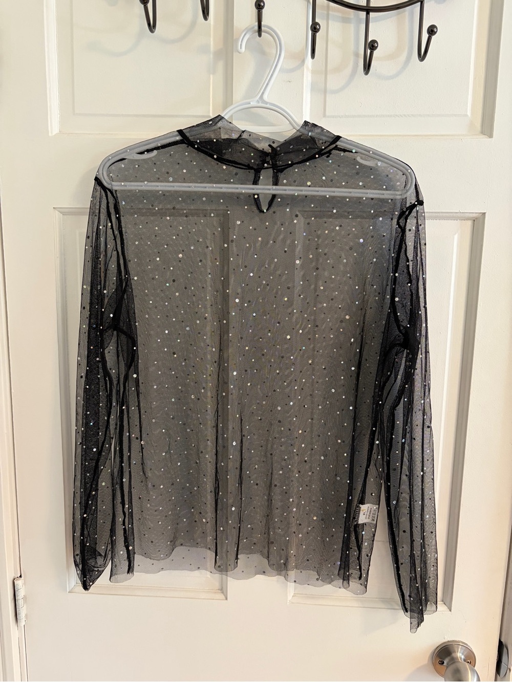 Sheer Black Sparkle Long-Sleeve Top